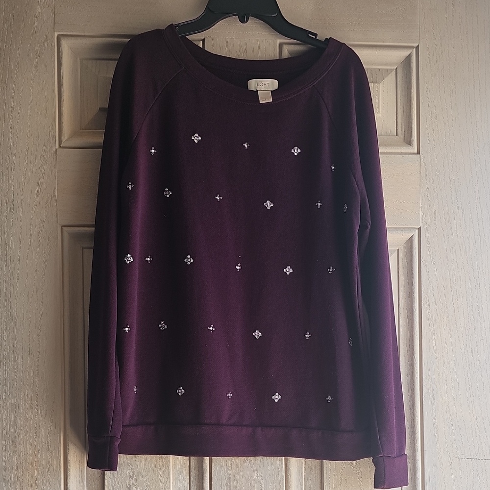 LOFT Deep Purple Embellished Rhinestone Top
